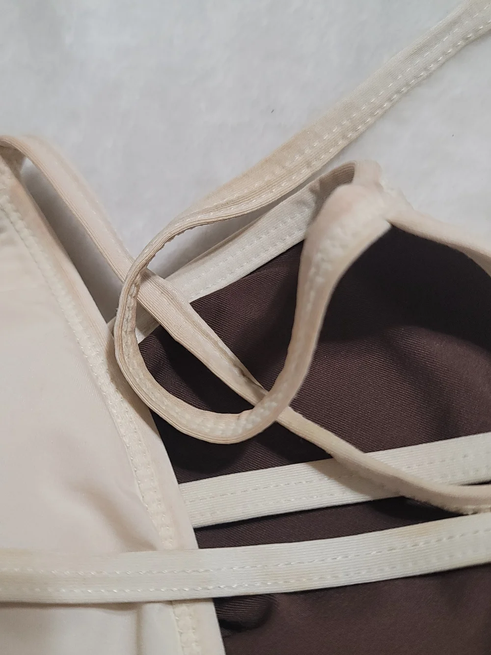Michael Kors Brown Bikini Triangle Top with Cream Trim and Gold MK Accent